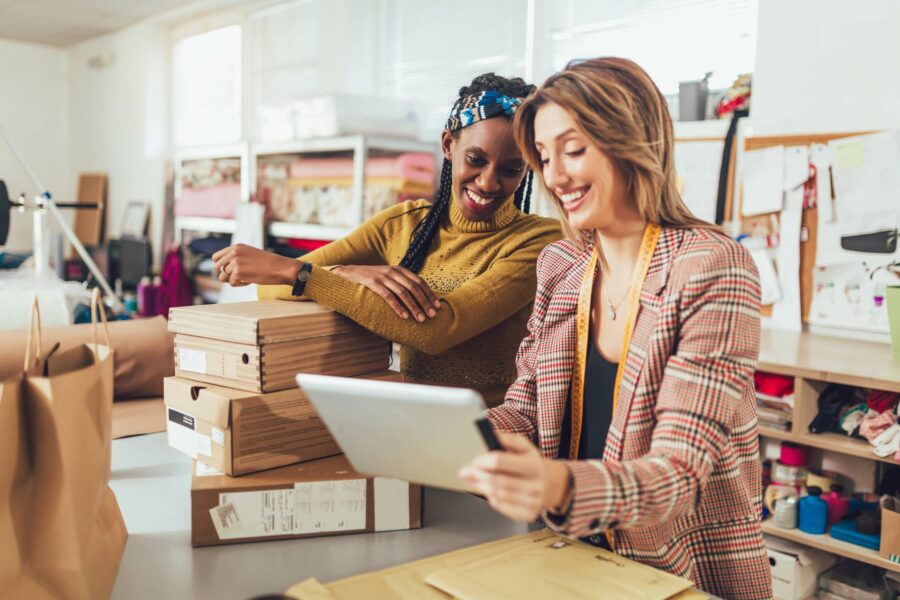 Sales Online. Working women at their store.